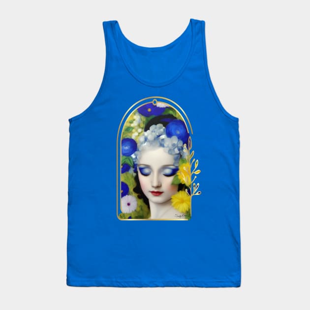 Abstract Vintage Style Woman Surrounded by Flowers Tank Top by Sandy Richter Art & Designs